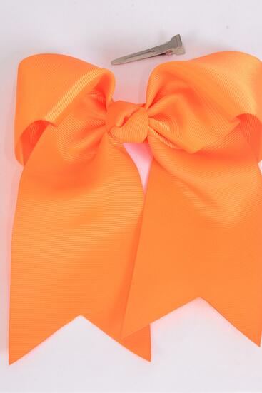 Hair Bow Extra Jumbo Long Tail Cheer Bow Type Orange Grosgrain Bow-tie / 12 pcs Bow = Dozen  Autumn Orange , Size - 6.5" x 6" Wide , Alligator Clip , Color Asst , Clip Strip & UPC Code