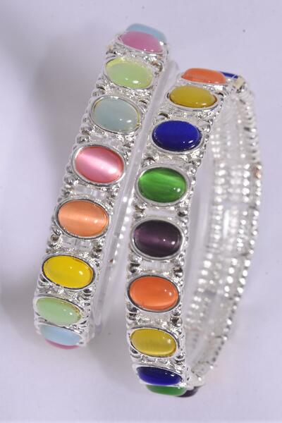 Bracelet Cat eye Oval Stretch / 12 pcs = Dozen Stretch , Display Card & OPP Bag  , Choose Colors