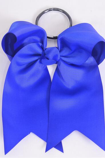 Hair Bow Extra Jumbo Long Tail Cheer Type Bow Royal Blue Elastic Grosgrain Bow-tie / 12 pcs Bow = Dozen Royal Blue , Elastic Pony , Size - 6.5" x 6" Wide , 6 Royal Blue , 6 Cobalt Color Asst , Clip Strip and UPC Code 