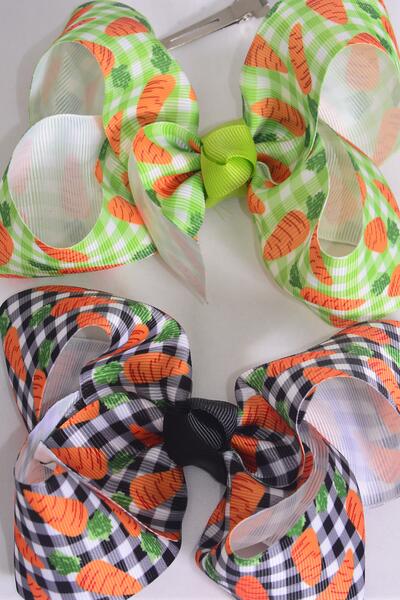 Hair Bow Jumbo Farm Carrot Plaid Grosgrain Bow-tie / 12 pcs Bow = Dozen Alligator Clip , Size - 6" x 5" Wide , 6 of each Pattern Asst , Clip Strip and UPC Code