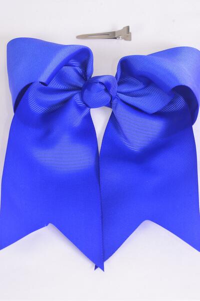 Hair Bow Extra Jumbo Long Tail Cheer Type Bow Royal Blue Grosgrain Bow-tie / 12 pcs Bow = Dozen Royal Blue , Alligator Clip , Size - 6.5" x 6" Wide , Clip Strip & UPC Code