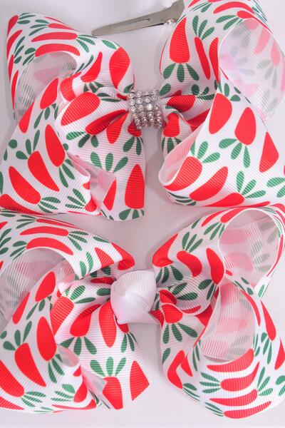 Hair Bow Jumbo Vegetable Carrot Grosgrain Bow-tie /  12 pcs Bow = Dozen Alligator Clip , Size - 6" x 5" Wide , 6 of each Pattern Asst , Clip Strip & UPC Code