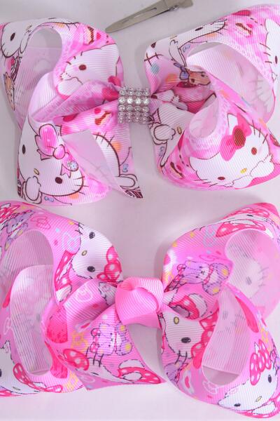 hair bow jumbo cute kitty grosgrain bow-tie / 12 pcs bow = dozen  Alligator Clip, Size - 6" x 5" Wide , 6 Of each Pattern Mix , Clip Strip & UPC Code