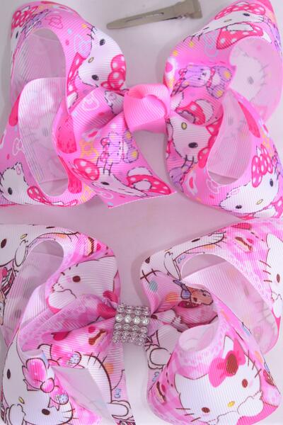 hair bow jumbo cute kitty grosgrain bow-tie / 12 pcs bow = dozen  Alligator Clip, Size - 6" x 5" Wide , 6 Of each Pattern Mix , Clip Strip & UPC Code