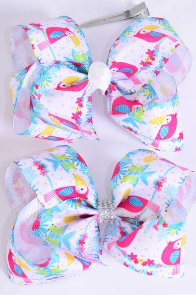 Hair Bow Bird Cute Toucan Grosgrain Bow-tie / 12 pcs Bow = Dozen Toucan , Alligator Clip , Size - 4" x 3" Wide , Clip Strip & UPC Code