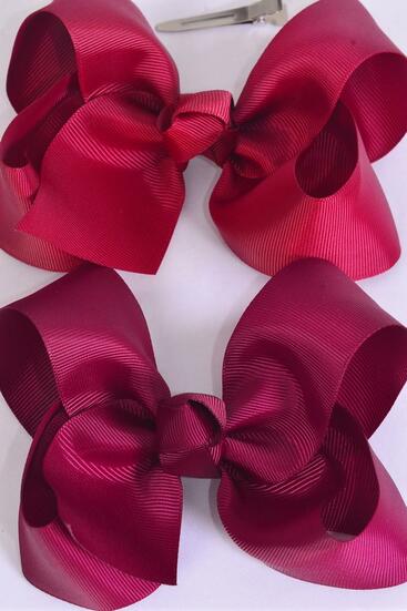 Hair Bow Jumbo Burgundy Wine Mix Grosgrain Bow-tie / 12 pcs Bow = Dozen Alligator Clip , Size - 6" x 5" Wide , 6 Wine , 6 Burgundy Color Mix , Clip Strip & UPC Code