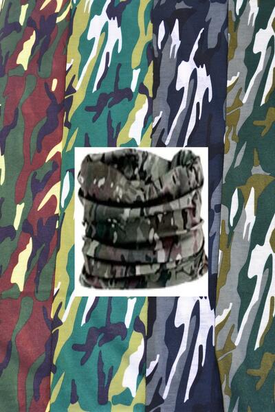 Neck Gaiter Multi function Scarf Camouflage Face Mask Camo / 12 pcs = Dozen Unisex , Size  - 20" x 9" Wide , 3 of each Pattern Asst , Hang tag & OPP bag & UPC Code