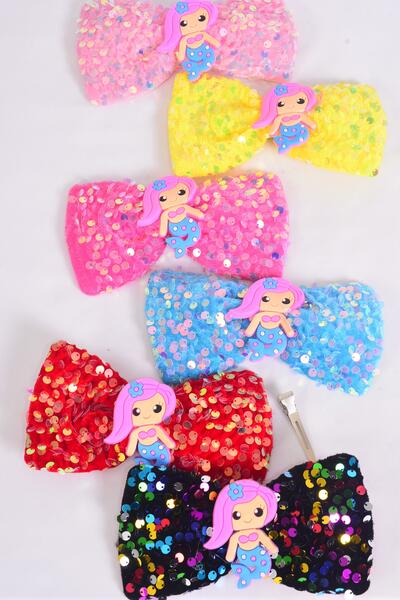 Hair Bow Flip Sequin Iridescent Center Mermaid Charm Multi / 12 pcs Bow = Dozen Multi , Alligator Clip , Size - 6" x 4" Wide , 2 Of each Pattern Mix , Clip Strip nd UPC Code