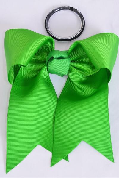 Hair Bow Extra Jumbo Long Tail Cheer Type Bow Kelly Green Elastic Grosgrain Bow-tie /12 pcs Bow = Dozen  Kelly Green , Elastic , Size - 6.5" x 6" Wide , Clip Strip & UPC Code