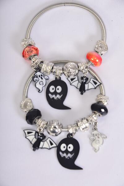 Bracelet Charm Bracelet Halloween Ghost Bat Ghost Charms / 12 pcs = Dozen Ghost , 6 Of Each Pattern Asst , Hang Tag & Opp Bag & UPC Code