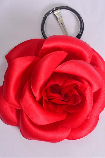 Flower Silk Flower Tea-Rose Jumbo Red / 12 pcs Flower = Dozen Red , Size - 6" Wide , Alligator Clip & Brooch & Elastic Pony , Hang Tag & UPC Code , W Clear Box