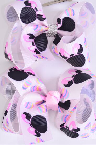 Hair Bow Jumbo Easter Egg Grosgrain Bow-tie / 12 pcs = Dozen Alligator Clip , Size - 6" x 5" Wide , Clip Strip & UPC Code