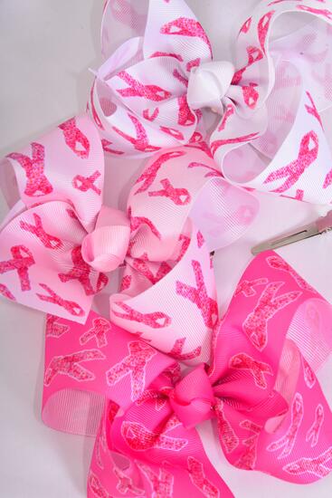 Hair Bow Jumbo Pink Ribbon Grosgrain Bow-tie / 12 pcs Bow = Dozen Alligator Clip , Size - 6" x 5 Wide , 4 White , 4 Baby Pink , 4 Hot Pink Color Asst , Clip Strip & UPC Code