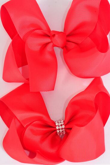 Hair Bow Jumbo Red Mix Grosgrain Bow-tie / 12 pcs Bow = Dozen Red Mix , Alligator Clip , Size - 6" x 5" Wide , 6 Of each Pattern Asst , Clip Strip & UPC Code