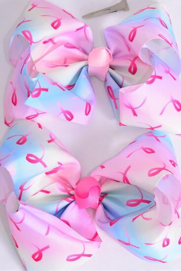 Hair Bow Extra Jumbo Cheer Type Bow Gradient Tiedye Pink Ribbon Grosgrain Bow-tie / 12 pcs Bow = Dozen  Breast Cancer Awareness , Alligator Clip , Size - 8" x 7" Wide , Clip Strip & UPC Code