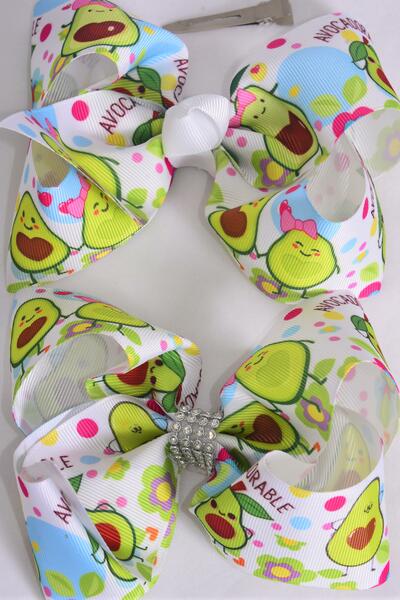 Hair Bow Jumbo Avocadorable Grosgrain Bow-tie / 12 pcs Bow = Dozen Avocado , Alligator Clip , Size - 6" x 5" Wide , Clip Strip & UPC Code