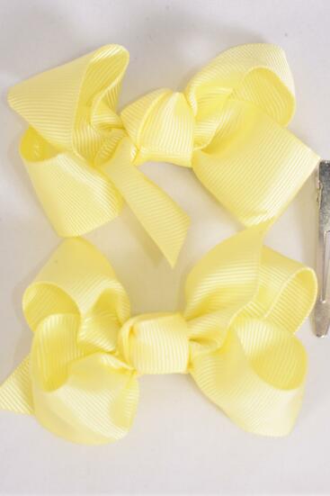 Hair Bow 24 pcs Grosgrain Bow-tie Baby Yellow / 24 pcs Bow = Dozen Baby Yellow , Size - 3 x 2", Alligator Clip , Clip Strip 