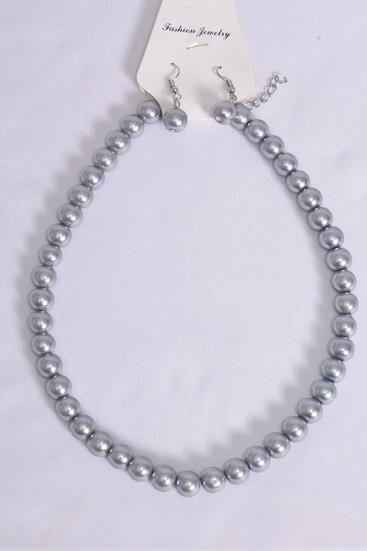 Necklace 14 mm ABS Pearls Gray / 12 pcs = Dozen Gray , 20" Long , Hang Tag & Opp Bag & UPC Code