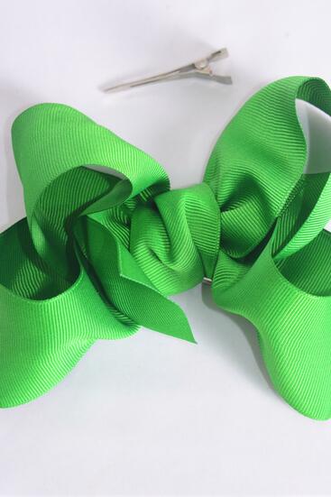 Hair Bow Jumbo Kelly Green Grosgrain Bow-tie / 12 pcs Bow = Dozen Kelly Green , Size - 6" x 5", Alligator Clip , Clip Strip & UPC Code