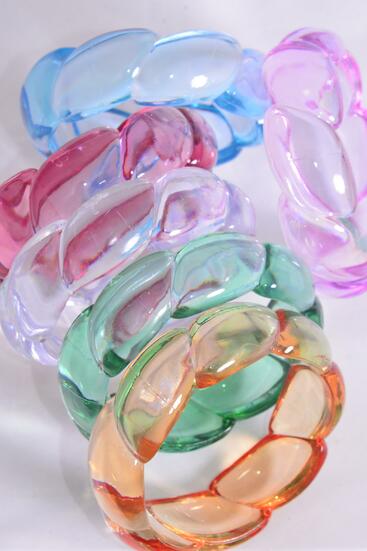 Bracelet Bangle Acrylic Transparent Woden Look Multi / 12 pcs = Dozen Multi, Size - 2.75" x 1"  Dia Wide ,  of each Color Asst , Hang Tag & Opp bag & UPC Code 