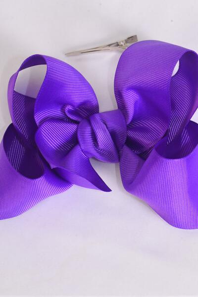 Hair Bow Jumbo Purple Grosgrain Bow-tie / 12 pcs Bow = Dozen Purple , Alligator Clip , Size - 6" x 5" Wide , Clip Strip & UPC Code