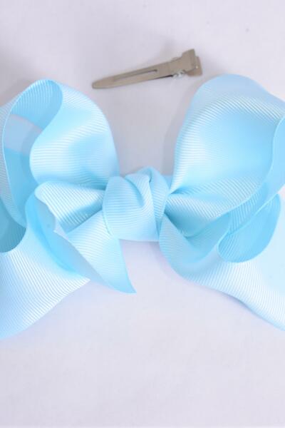 Hair Bow Jumbo Baby Blue Grosgrain Bow-tie / 12 pcs Bow  = Dozen  Baby Blue , Alligator Clip , Size - 6" x 5" Wide , Clip Strip & UPC Code