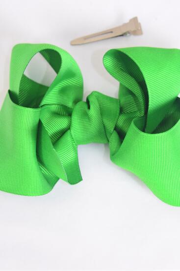 Hair Bow Jumbo Kelly Green Grosgrain Bow-tie / 12 pcs Bow = Dozen Kelly Green , Size - 6" x 5", Alligator Clip , Clip Strip & UPC Code