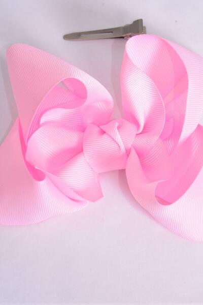 Hair Bow Jumbo Baby Pink Grosgrain Bow-tie / 12 pcs Bow = Dozen Baby Pink , Alligator Clip , Size - 6" x 5" Wide , Clip Strip & UPC Code