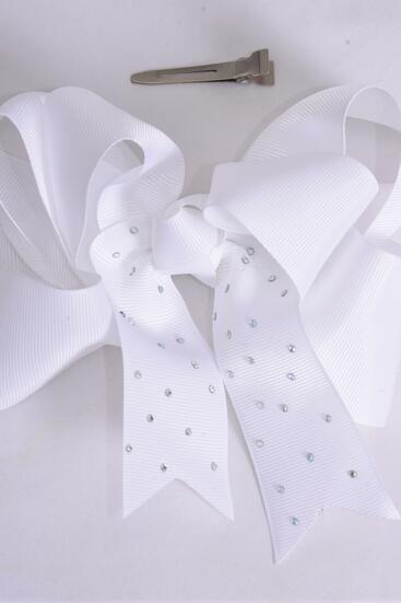 Hair Bow Jumbo Double Layered White Grosgrain Bow-tie / 12 pcs Bow = Dozen White , Alligator Clip , Size - 6" x 5" Wide , Clip Strip & UPC Code