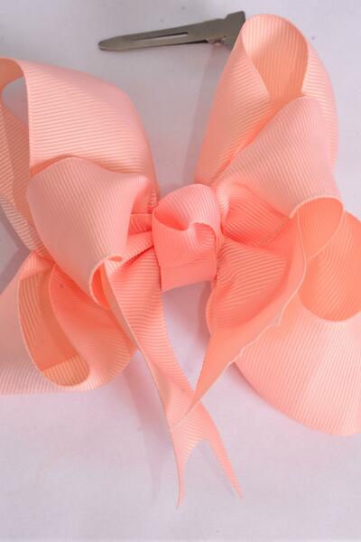 Hair Bow Jumbo Double Layered Peach Grosgrain Bow-tie / 12 pcs Bow = Dozen  Peach , Alligator Clip , Size - 6" x 5" Wide , Clip Strip & UPC Code