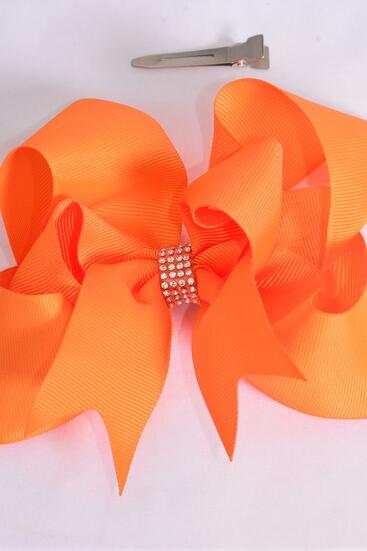 Hair Bow Jumbo Double Layered Orange Grosgrain Bow-tie / 12 pcs Bow = Dozen Orange , Alligator Clip , Size - 6" x 5" Wide , Clip Strip & UPC Code