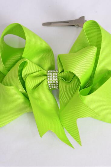 Hair Bow Jumbo Double Layered Lime Green Grosgrain Bow-tie / 12 pcs Bow = Dozen Lime Green , Alligator Clip , Size - 6" x 5" Wide , Clip Strip & UPC Code