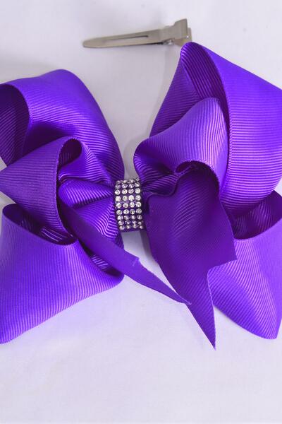 Hair Bow Jumbo Double Layered Purple Grosgrain Bow-tie / 12 pcs Bow = Dozen Purple , Alligator Clip , Size - 6" x 5" Wide , Clip Strip & UPC Code