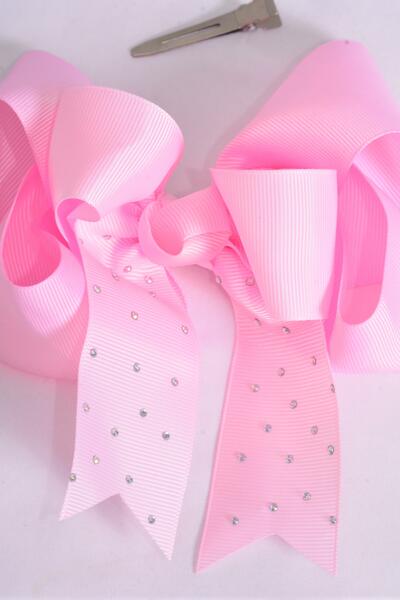 Hair Bow Jumbo Double Layered Baby Pink Grosgrain Bow-tie / 12 pcs Bow = Dozen Baby Pink , Alligator Clip , Size - 6" x 5" Wide , Clip Strip & UPC Code