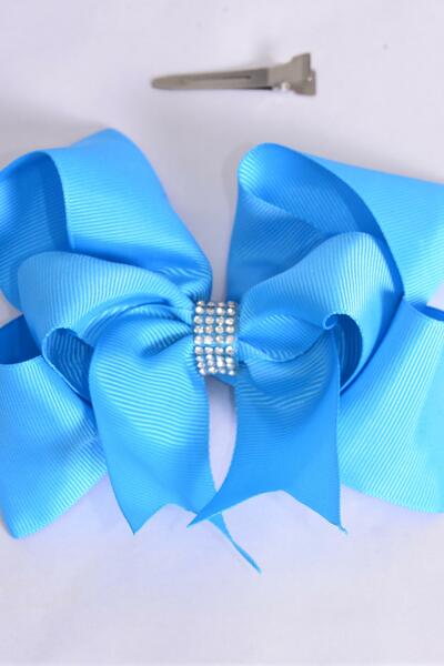 Hair Bow Jumbo Double Layered Turquoise Grosgrain Bow-tie / 12 pcs Bow = Dozen Turquoise , Alligator Clip , Size - 6" x 5" Wide , Clip Strip & UPC Code