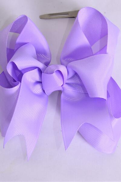 Hair Bow Jumbo Double Layered Lavender Grosgrain Bow-tie / 12 pcs Bow = Dozen Lavender , Alligator Clip , Size - 6" x 5" Wide , Clip Strip & UPC Code