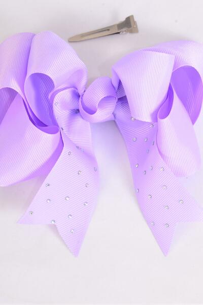 Hair Bow Jumbo Double Layered Lavender Grosgrain Bow-tie / 12 pcs Bow = Dozen  Lavender , Alligator Clip , Size - 6" x 5" Wide , Clip Strip & UPC Code