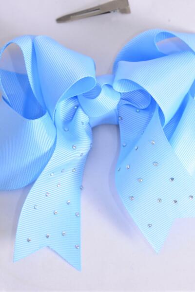 Hair Bow Jumbo Double Layered Baby Blue Grosgrain Bow-tie / 12 pcs Bow = Dozen  Baby Blue , Alligator Clip , Size - 6" x 5" Wide , Clip Strip & UPC Code