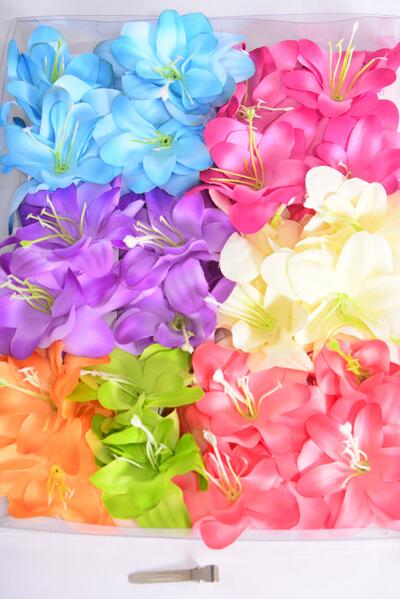 Flower 24 pcs Flower Multi / 24 pcs Flower = Dozen Alligator Clip , Size - 2.75" Wide ,  2 Beige , 2 Coral , 2 Lavender , 2 Blue , 2 Fuchsia , 1 Lime , 1 Orange Mix 