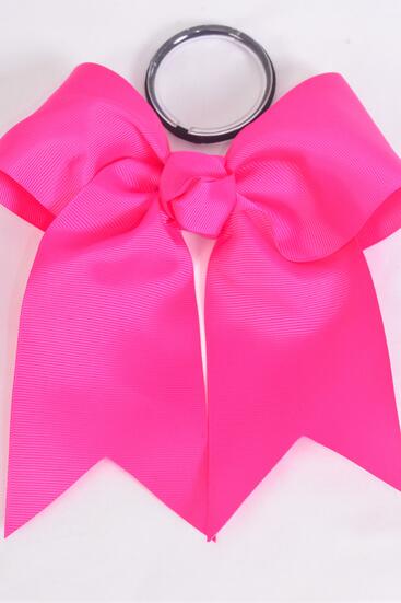 Hair Bow Extra Jumbo Long Tail Cheer Type Bow Fuchsia Elastic Grosgrain Bow-tie / 12 pcs Bow = Dozen Fuchsia , Elastic , Size - 6.5" x 6" Wide , Clip Strip & UPC Code