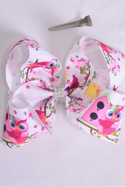 Hair Bow Cute Owl Grosgrain Bow-tie / 12 pcs Bow = Dozen Owl , Alligator Clip , Size - 4" x 3" Wide , Clip Strip & UPC Code