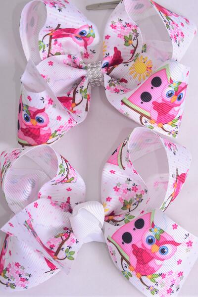 Hair Bow Jumbo Cute Owl Grosgrain Bow-tie / 12 pcs Bow = Dozen Owl , Alligator Clip , Size - 6" x 5" Wide , Clip Strip & UPC Code