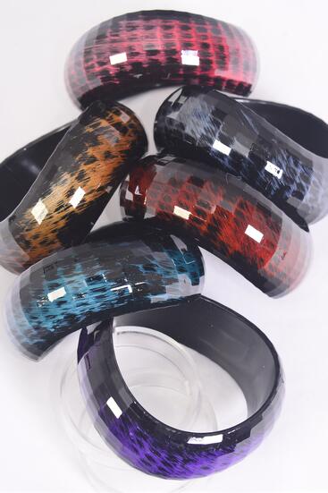 Bracelet Bangle Acrylic Fall Wave Multi / 12 pcs = Dozen Multi , Size - 2.75" x 1.25" , 2 Navy , 2 Purple , 2 Brown , 2 Burgundy , 2 Blue , 2 Coral Pink Mix , Hang Tag & OPP Bag & UPC Code