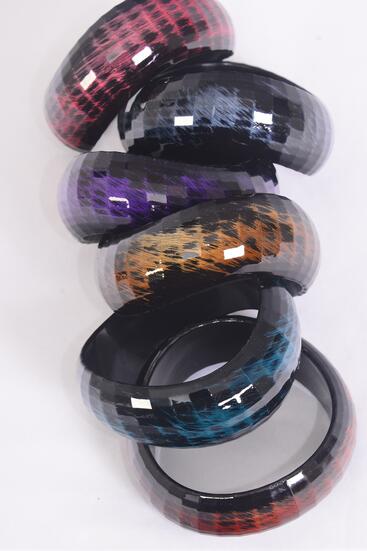 Bracelet Bangle Acrylic Fall Wave Multi / 12 pcs = Dozen Multi , Size - 2.75" x 1.25" , 2 Navy , 2 Purple , 2 Brown , 2 Burgundy , 2 Blue , 2 Coral Pink Mix , Hang Tag & OPP Bag & UPC Code