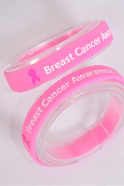 Bracelet Silicone Bracelet Debossed Breast Cancer Awareness / 12 pcs = Dozen  Breast Cancer Awareness , Slip On , OPP bag & UPC Code