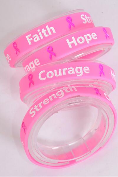 Bracelet Silicone Bracelet Debossed Breast Cancer Awareness / 12 pcs = Dozen  Breast Cancer Awareness , Slip On , OPP bag & UPC Code