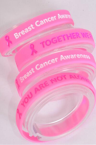 Bracelet Silicone Bracelet Debossed Breast Cancer Awareness / 12 pcs = Dozen 6 Breast Cancer Awareness , 6 You Are Not Alone , Together We Fight , Slip On , OPP bag & UPC Code