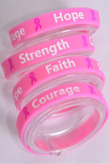 Bracelet Silicone Bracelet Debossed Breast Cancer Awareness / 12 pcs = Dozen  Breast Cancer Awareness , Slip On , OPP bag & UPC Code