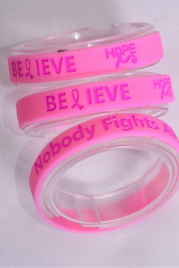 Bracelet Silicone Bracelet Debossed Breast Cancer Awareness / 12 pcs = Dozen  Breast Cancer Awareness , Slip On , OPP bag & UPC Code