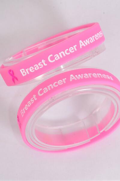 Bracelet Silicone Bracelet Debossed Breast Cancer Awareness / 12 pcs = Dozen Breast Cancer Awareness , Slip On , OPP bag & UPC Code